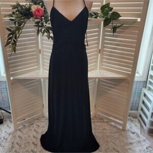 JS BOUTIQUE BLACK SEQUIN LONG V NECK DRESS WITH ROPE STRAPS TIE NEW SIZE 6